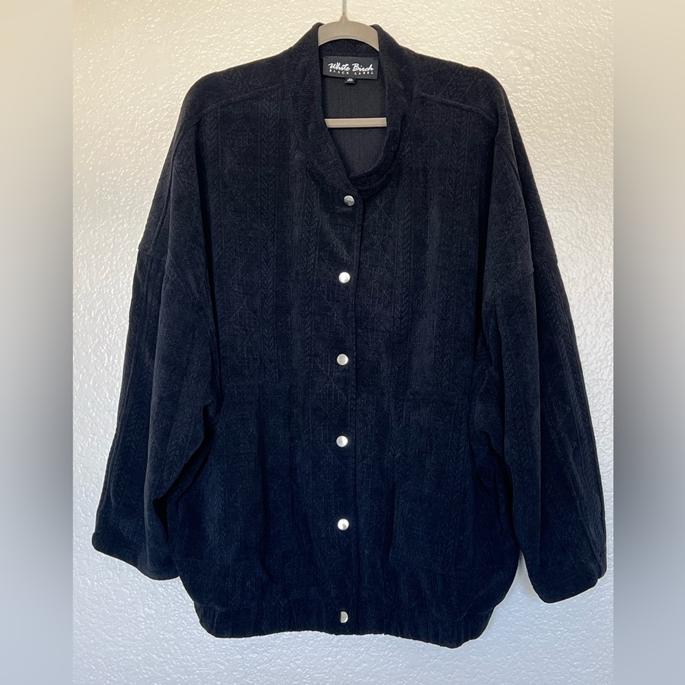 NWOT white birch Black Bomber Jacket with Snap Buttons